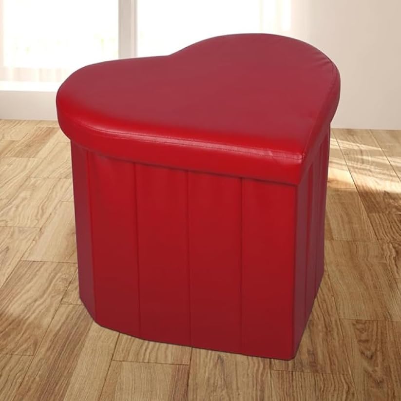 Pouf Contenitore a Cuore in Ecopelle Elegante 45x41x37 cm - Comodo, Salvaspazio e Facile da Pulire