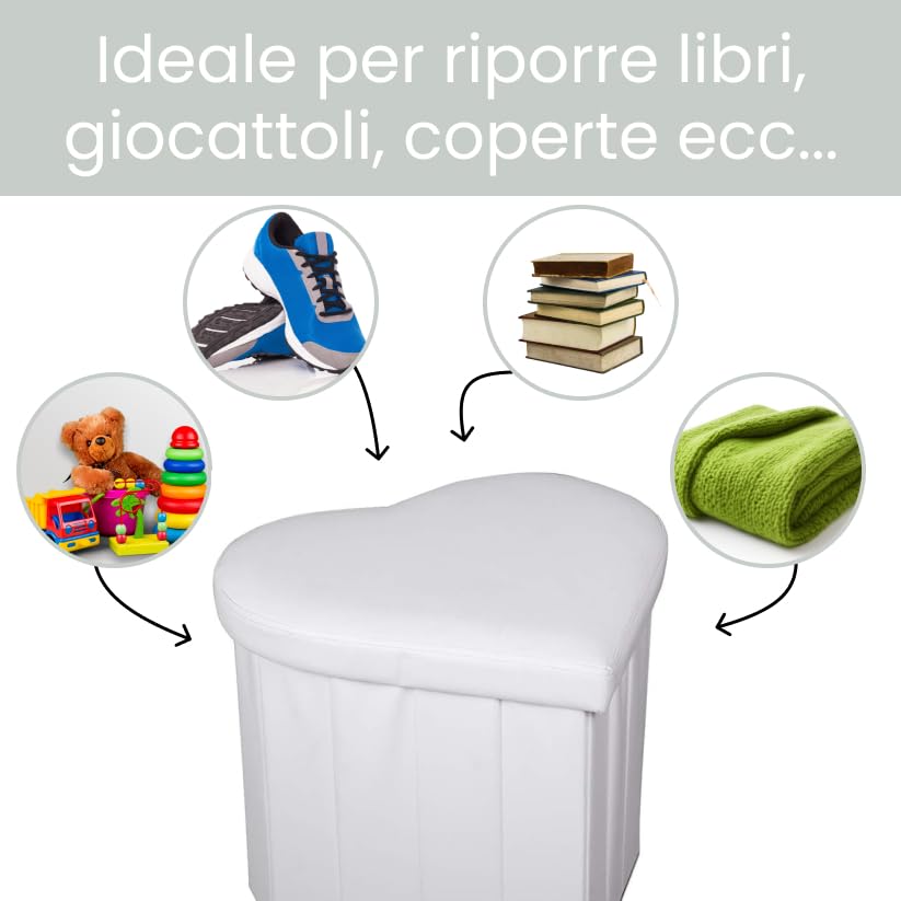 Pouf Contenitore a Cuore in Ecopelle Elegante 45x41x37 cm - Comodo, Salvaspazio e Facile da Pulire