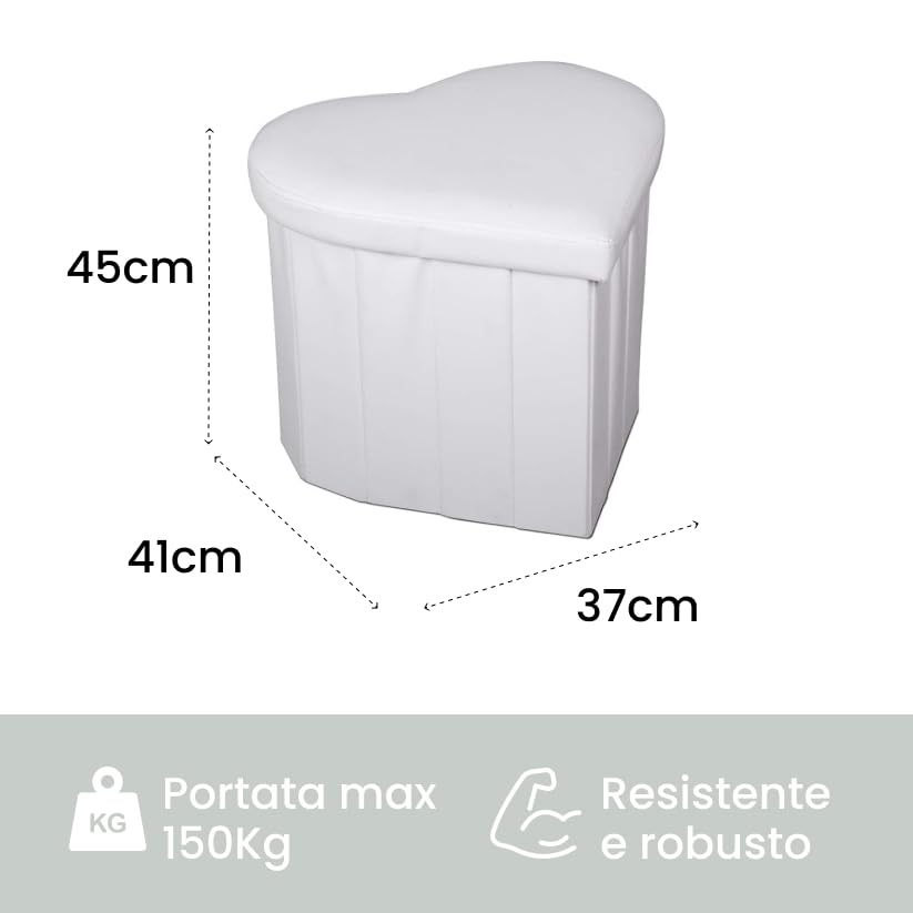 Pouf Contenitore a Cuore in Ecopelle Elegante 45x41x37 cm - Comodo, Salvaspazio e Facile da Pulire