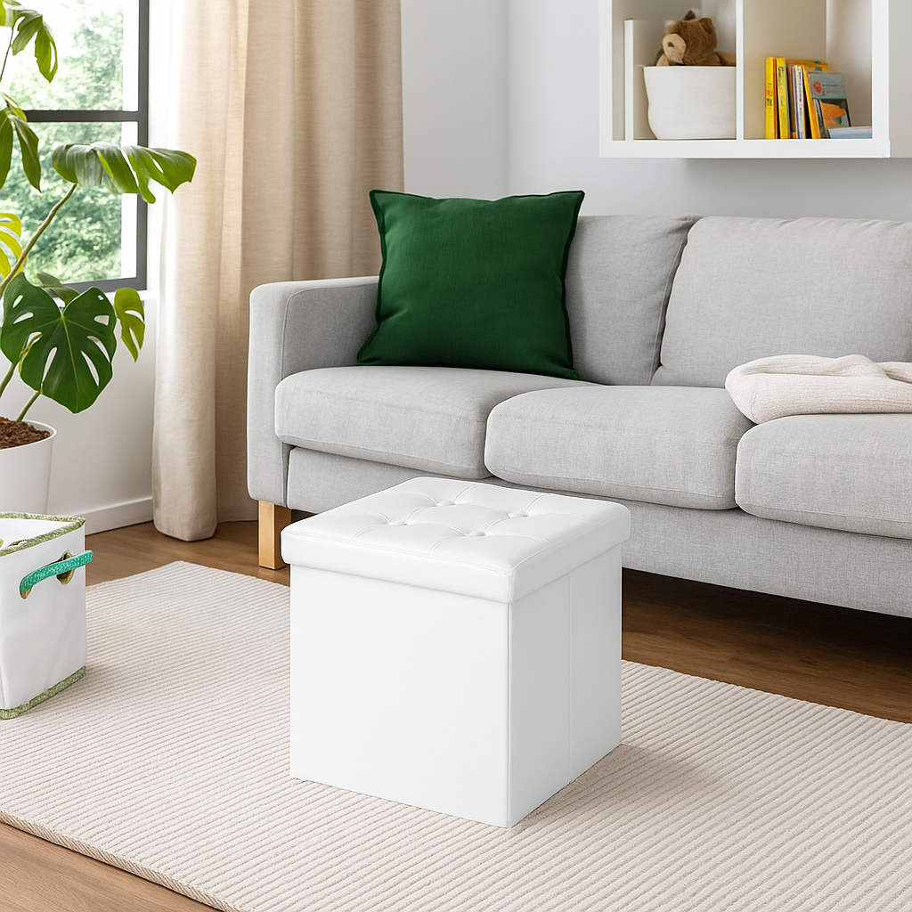 Pouf Contenitore Quadrato in Ecopelle – Design Elegante e Funzionalità Salvaspazio