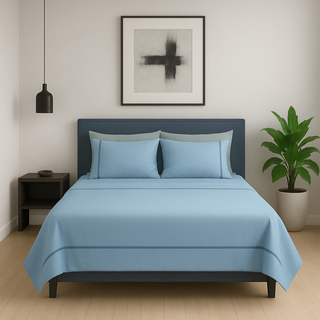 Completo Lenzuola Bicolor 100% Cotone con Piping Elegante