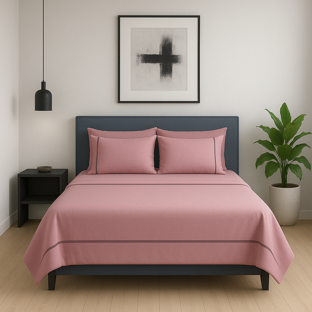 Completo Lenzuola Bicolor 100% Cotone con Piping Elegante
