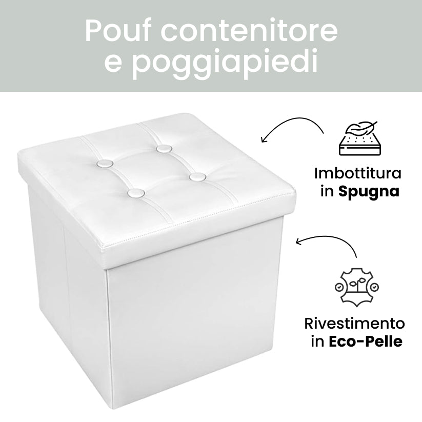 Pouf Contenitore Quadrato in Ecopelle – Design Elegante e Funzionalità Salvaspazio