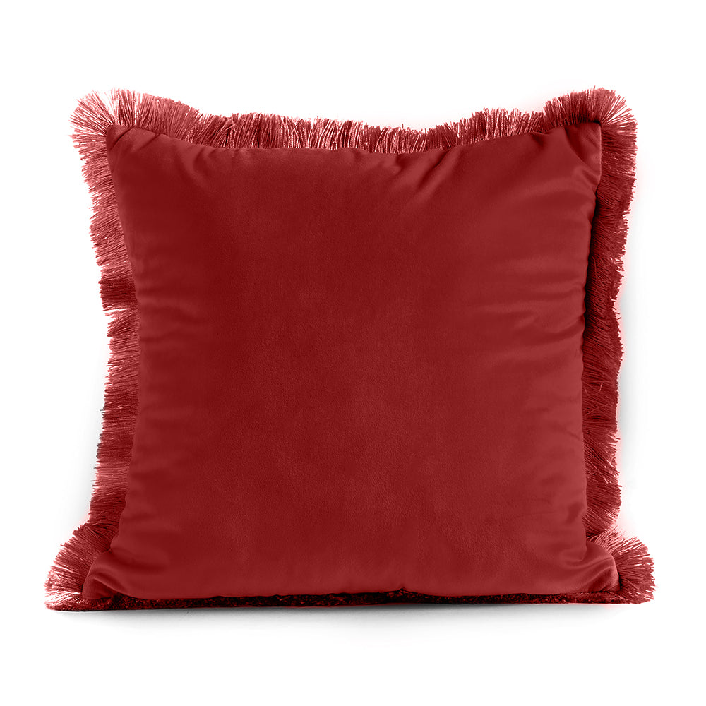 Cuscino Decorativo Sfoderabile in Velluto con Frange