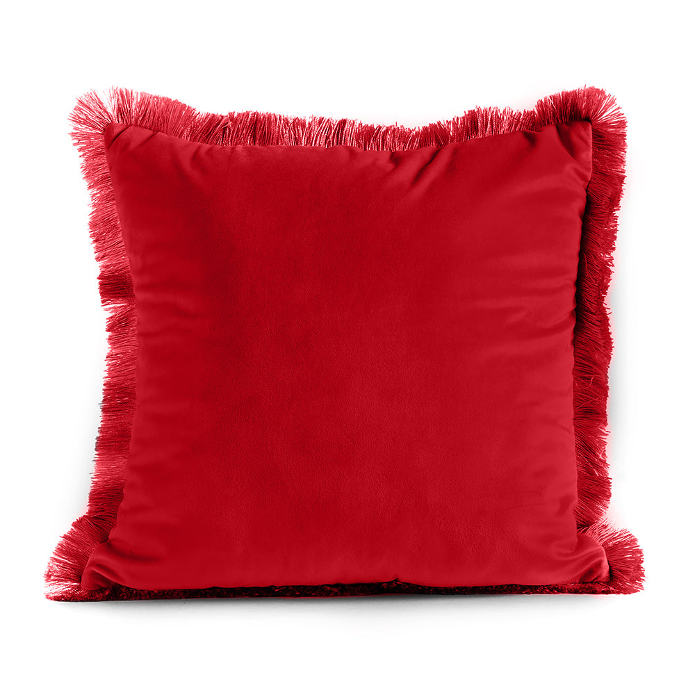 Cuscino Decorativo Sfoderabile in Velluto con Frange