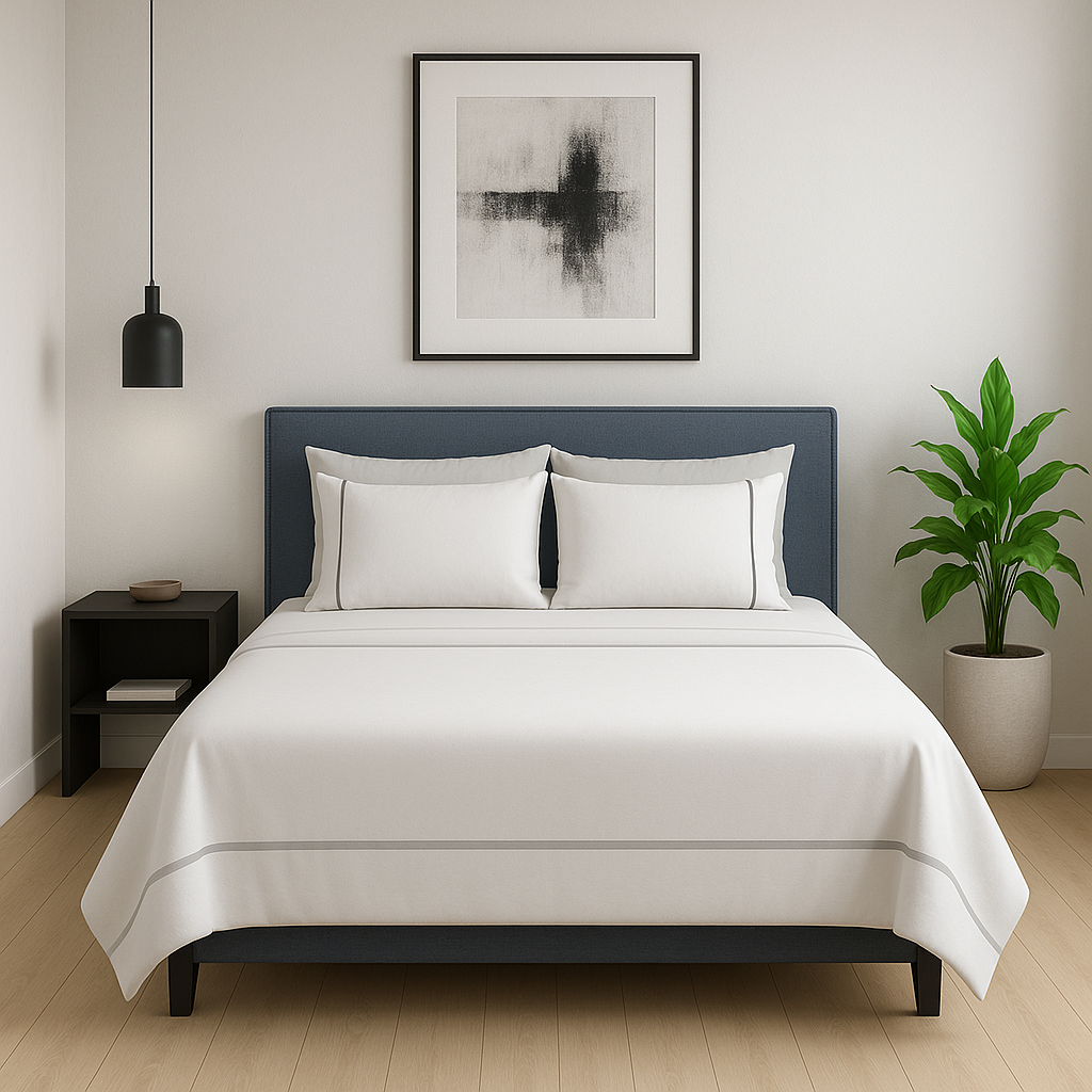 Completo Lenzuola Bicolor 100% Cotone con Piping Elegante