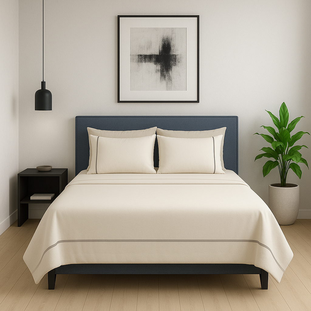 Completo Lenzuola Bicolor 100% Cotone con Piping Elegante