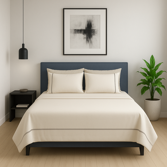 Completo Lenzuola Bicolor 100% Cotone con Piping Elegante