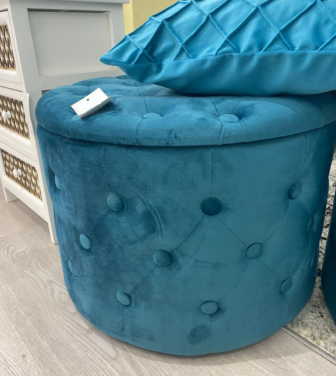 Pouf Contenitore Grande in Velluto con Tasche Interne