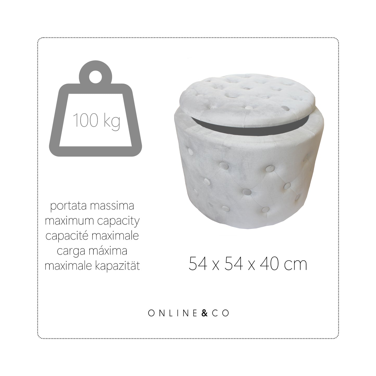 Pouf Contenitore Grande in Velluto con Tasche Interne